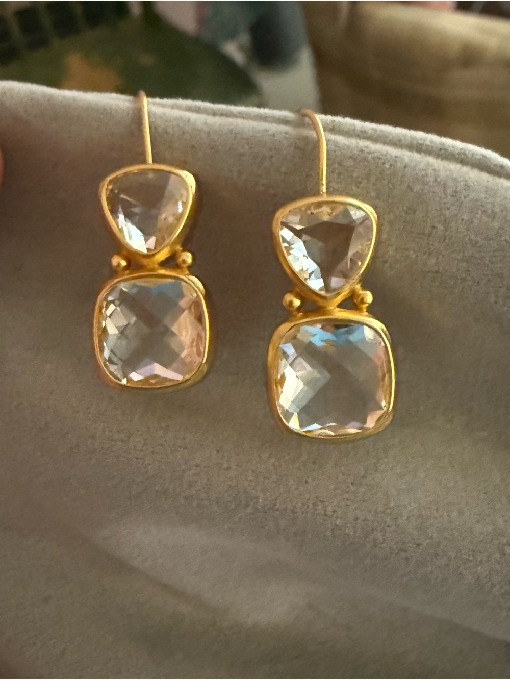 Julie Vos Aquitaine Drop Earrings clear crystal and gold